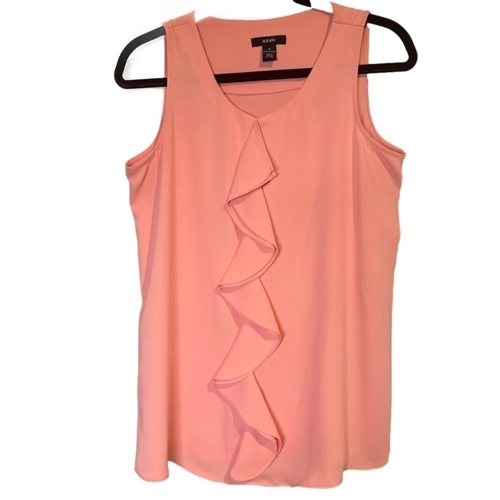NWOT ALFANI Size 4 Coral Pink Ruffled Sleeveless Blouse